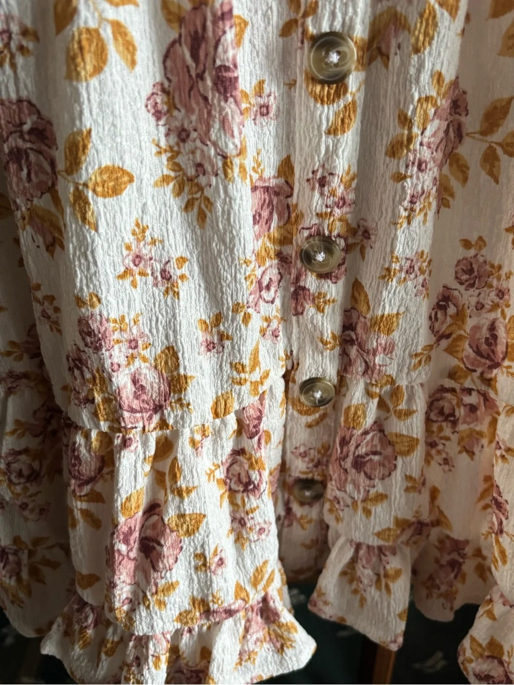 Nicole Miller White Dress with Pink Floral and Mustard Leaves